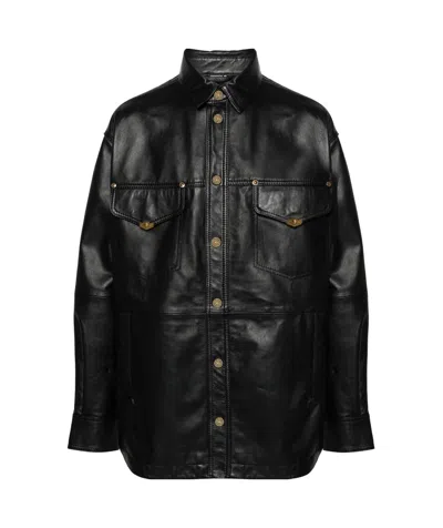 Versace Jeans Logo-plaque Leather Jacket In Black