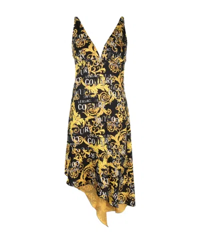 Versace Jeans Logo-print Asymmetric Dress In Multicolor