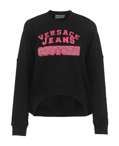 Versace Jeans Logo-print Beaded Sweatshirt In Black