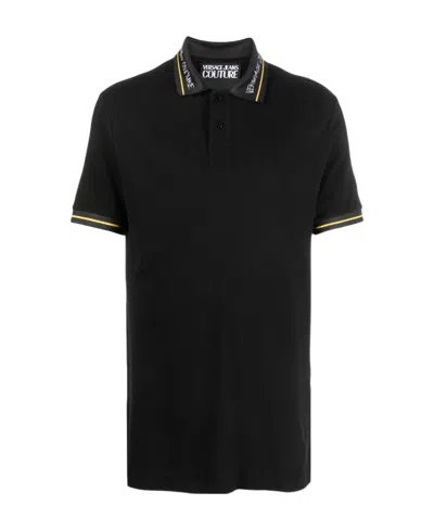 Versace Jeans Logo-print Collar Polo Shirt In Black