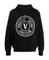 Versace Jeans Hooded Cotton Sweatshirt With Long Sleeves In Black