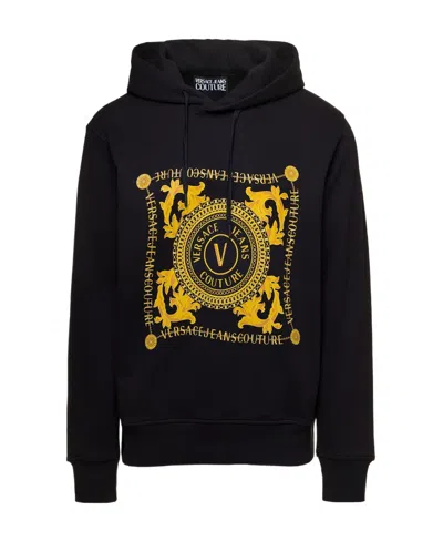 Versace Jeans Logo-print Cotton Hoodie In Black