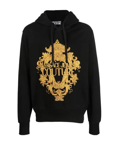 Versace Jeans Logo-print Cotton Hoodie In Black