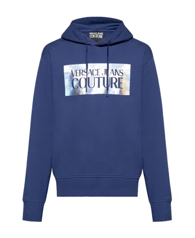 Versace Jeans Logo-print Cotton Hoodie In Blue