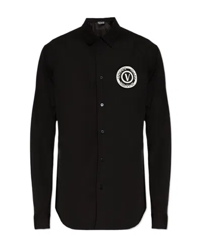 Versace Jeans Logo-print Cotton Shirt In Black