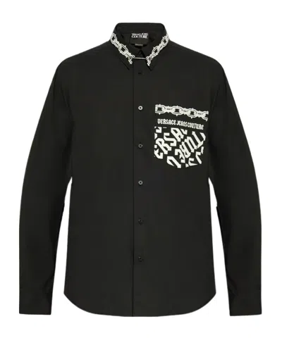 Versace Jeans Logo-print Cotton Shirt In Black