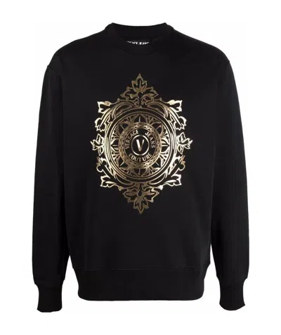 Versace Jeans Logo-print Cotton Sweatshirt In Black