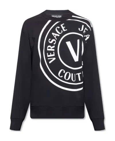 Versace Jeans Logo-print Crew-neck Sweatshirt In Black