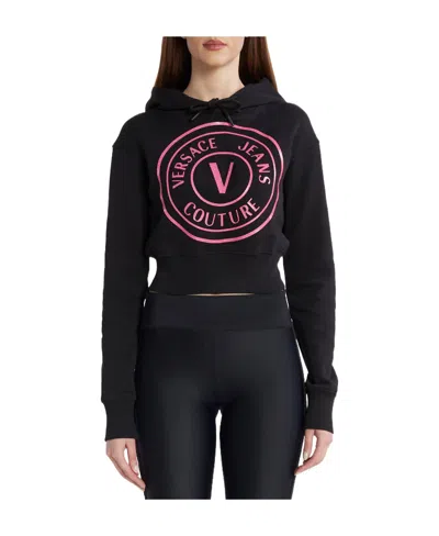 Versace Jeans Logo-print Cropped Hoodie In Black