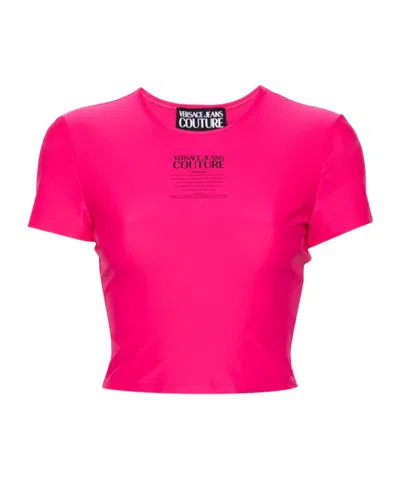 Versace Jeans Logo-print Cropped T-shirt In Pink