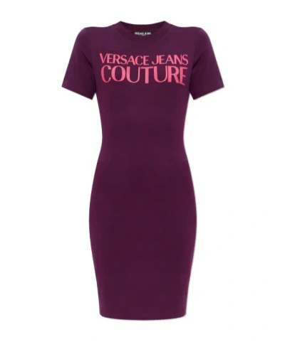 Versace Jeans Logo Print Dress In Purple