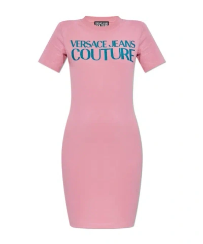 Versace Jeans Logo Print Dress In Pink