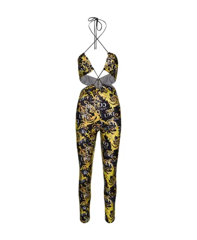 Versace Jeans Logo-print Halterneck Jumpsuit In Black