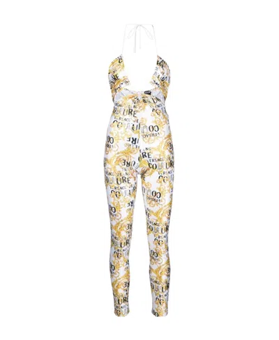 Versace Jeans Logo-print Halterneck Jumpsuit In Multicolor