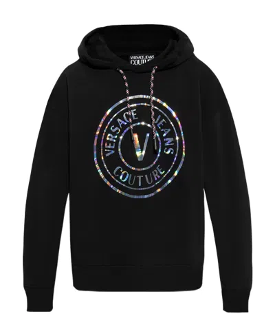 Versace Jeans Logo Print Hoodie In Black
