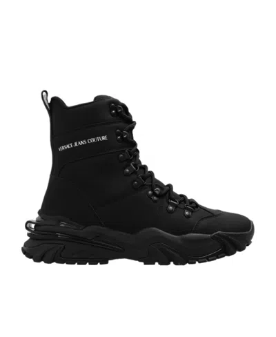 Versace Jeans Logo-print Lace-up Boots In Black