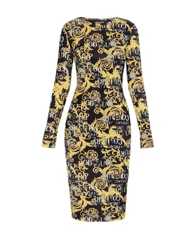 Versace Jeans Logo-print Long-sleeve Dress In Multi