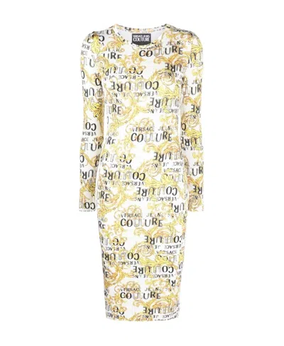 Versace Jeans Logo-print Long-sleeve Dress In White