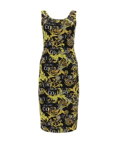 Versace Jeans Logo-print Midi Dress In Multi