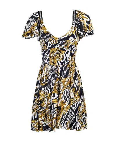Versace Jeans Logo-print Mini Dress In Black