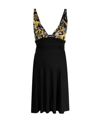 Versace Jeans Logo-print Minidress In Black