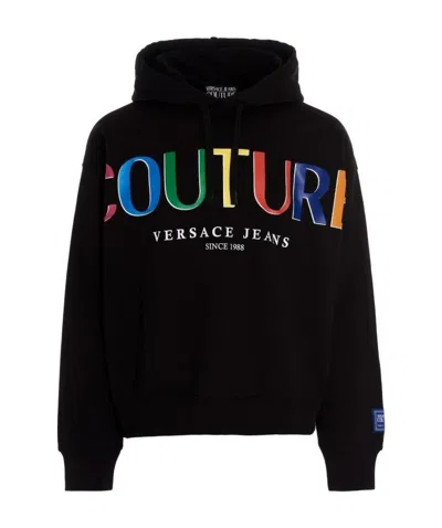 Versace Jeans Logo-print Organic Cotton Hoodie In Black