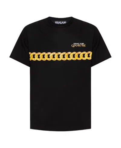Versace Jeans Logo-print Organic Cotton T-shirt In Black