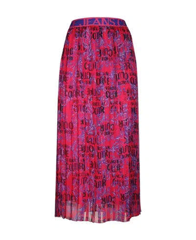 Versace Jeans Logo-print Pleated Skirt In Red