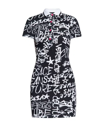 Versace Jeans Logo-print Polo Minidress In Black