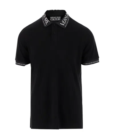 Versace Jeans Logo-print Polo Shirt In Black
