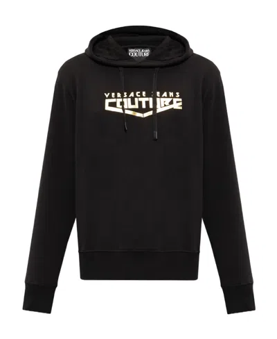 Versace Jeans Logo-print Pullover Hoodie In Black