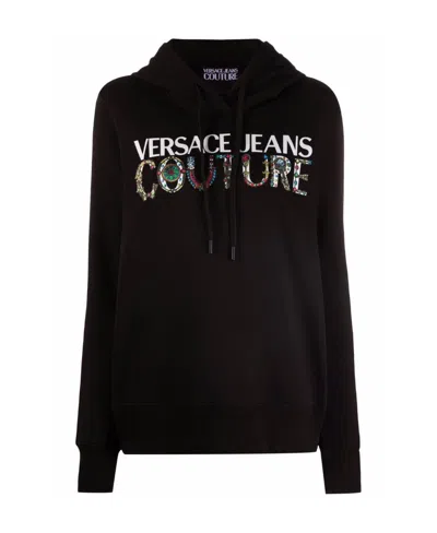 Versace Jeans Logo-print Pullover Hoodie In Black