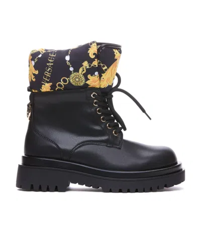 Versace Jeans Logo-print Round-toe Boots In Black
