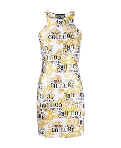 Versace Jeans Logo-print Sleeveless Minidress In Nude