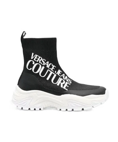 Versace Jeans Logo-print Sock-style Sneakers In Black