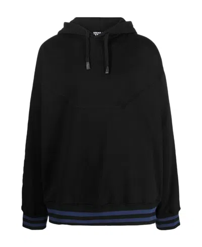 Versace Jeans Logo-print Striped-trim Hoodie In Black