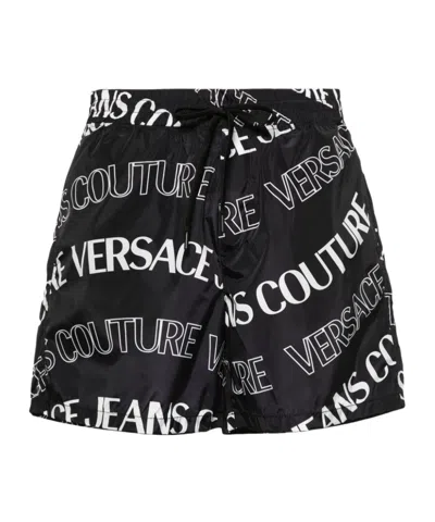 Versace Jeans Logo-print Swim Shorts In Black