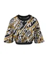 Versace Jeans Logo-print Wide-sleeve Cropped Top In Multi