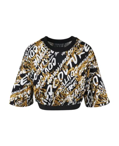 Versace Jeans Logo-print Wide-sleeve Cropped Top In Multi