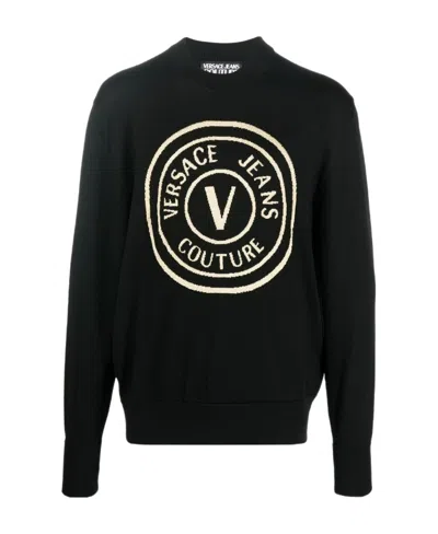 Versace Jeans Logo-print Wool Jumper In Black