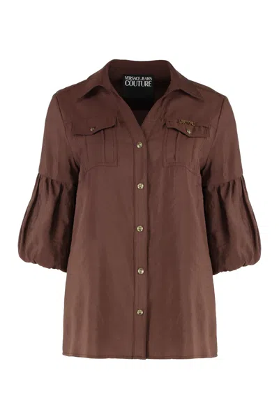 Versace Jeans Logo Shirt In Brown