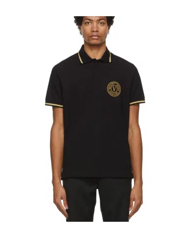 Versace Jeans Logo Short-sleeved Polo Shirt In Black
