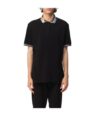 Versace Jeans Logo-trim Polo Shirt In Black