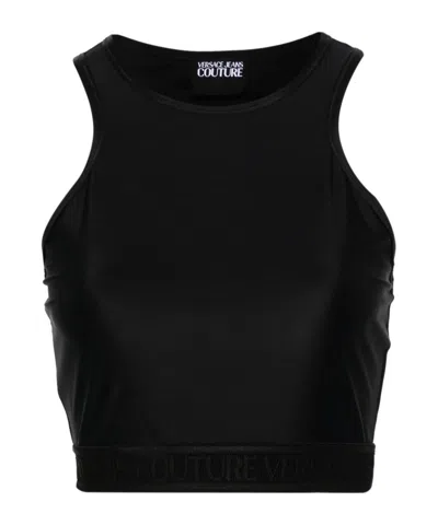 Versace Jeans Logo-underband Crop Top In Black