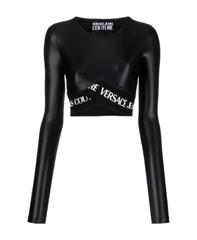 Versace Jeans Logo-underband Crop Top In Black