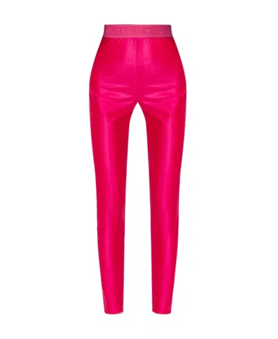 Versace Jeans Logo Waistband High-waisted Leggings In Pink