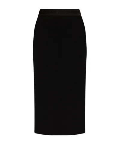 VERSACE JEANS VERSACE JEANS COUTURE LOGO-WAISTBAND CREPE MIDI SKIRT