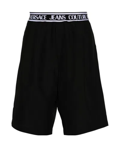 Versace Jeans Logo-waistband Shorts In Black