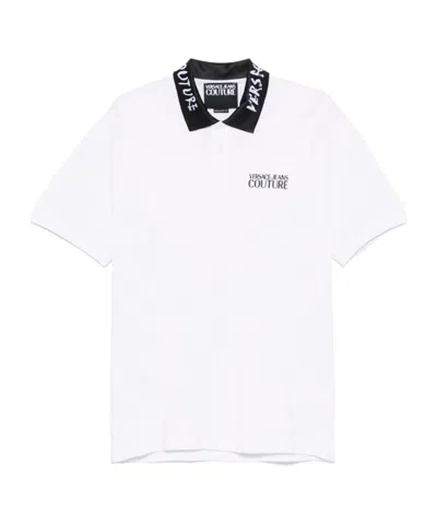 Versace Jeans Logobrush-collar Polo Shirt In White
