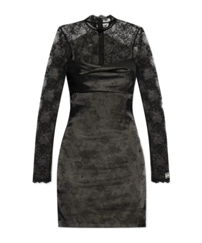 Versace Jeans Long-sleeve Lace-panel Dress In Black